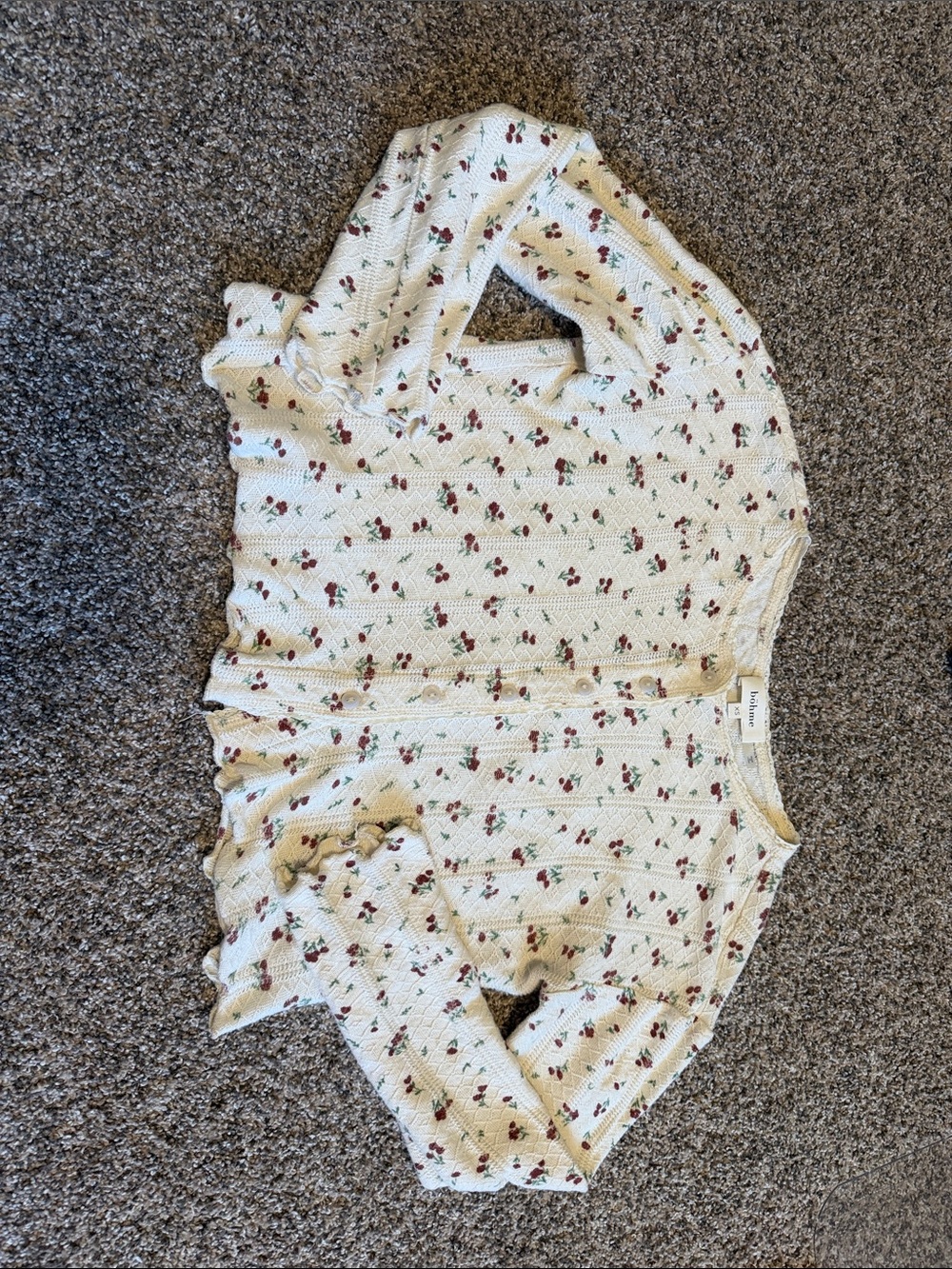 bohme Cream Knit Top with Red Floral Print